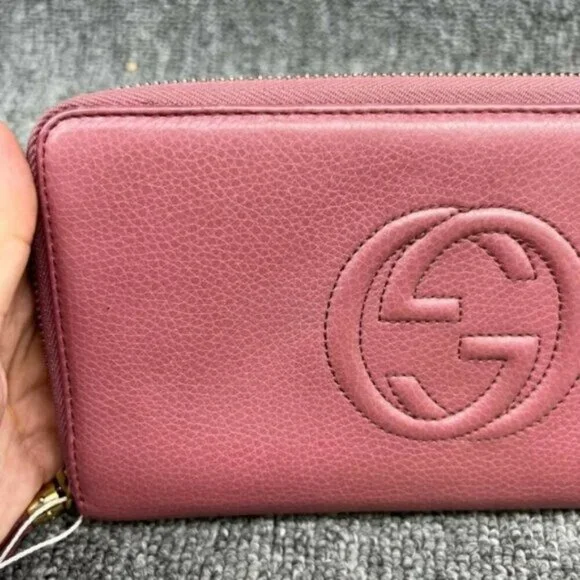 Authentic Gucci Soho Zip Around Wallet Pink Leather GG Logo Luxury - Picture 4 of 16